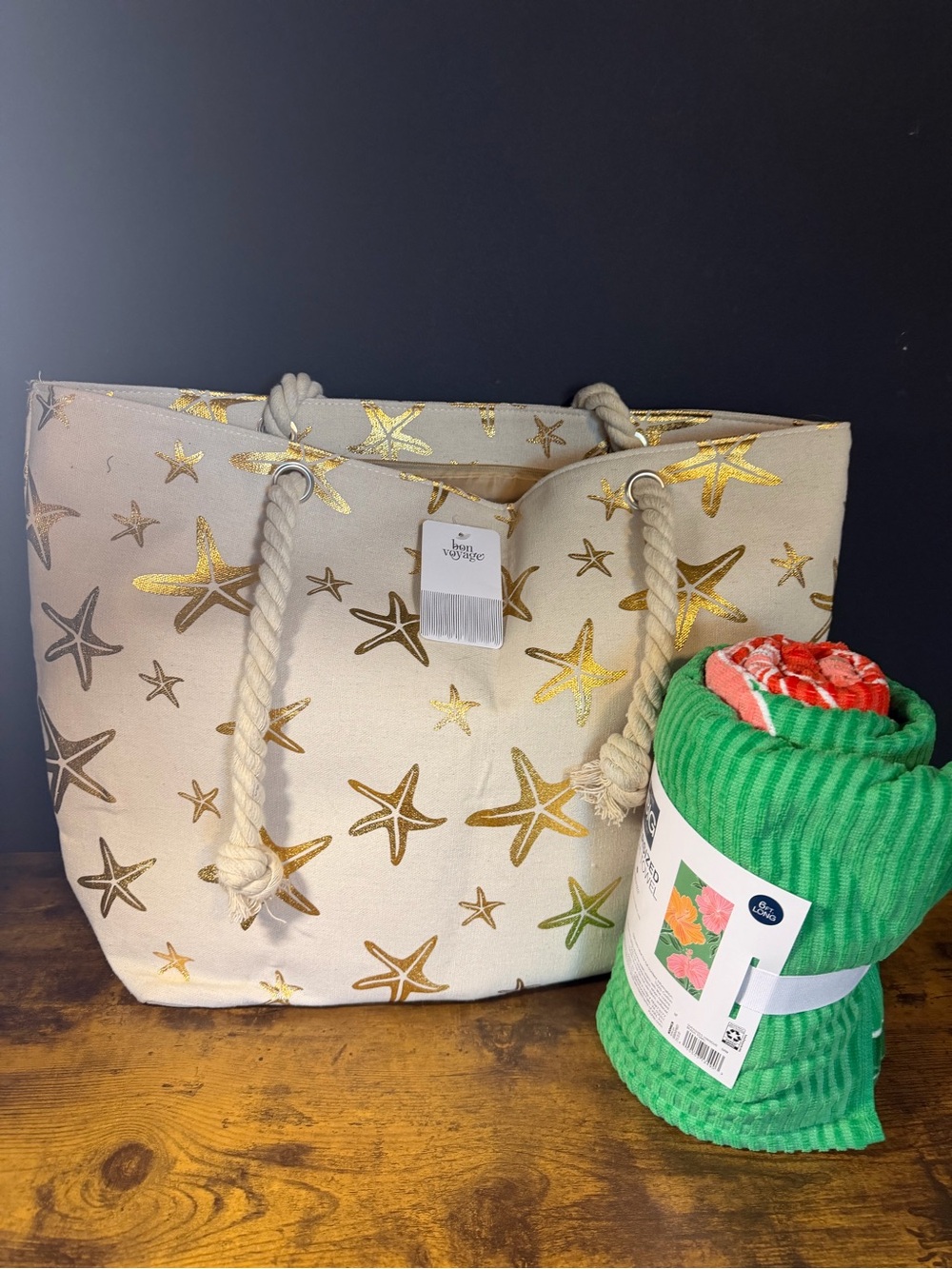 Star Fish Canvas Tote & Floral Beach Towel. NEW - Picture 4 of 7